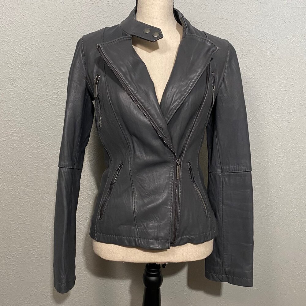 Michael Kors Grey Geniune Leather Moto Jacket - Small